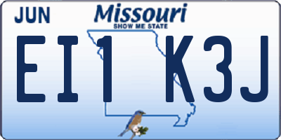 MO license plate EI1K3J
