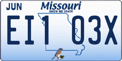 MO license plate EI1O3X