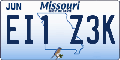 MO license plate EI1Z3K
