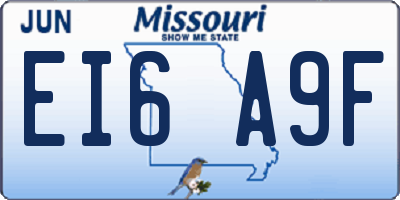 MO license plate EI6A9F