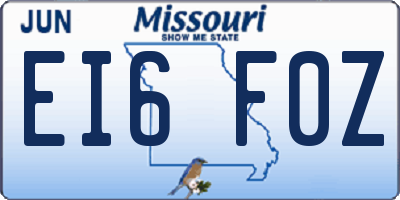 MO license plate EI6F0Z