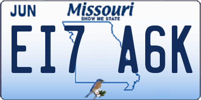 MO license plate EI7A6K