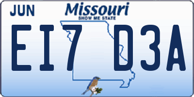MO license plate EI7D3A