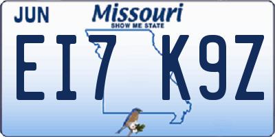 MO license plate EI7K9Z