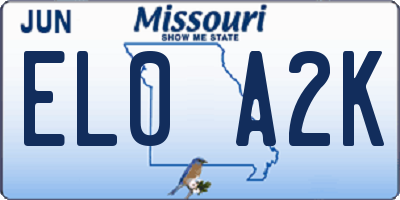 MO license plate EL0A2K