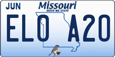 MO license plate EL0A2O