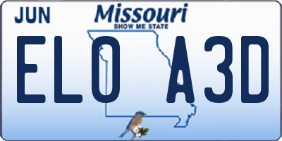 MO license plate EL0A3D