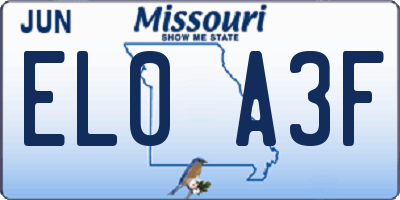 MO license plate EL0A3F