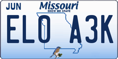 MO license plate EL0A3K