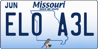 MO license plate EL0A3L