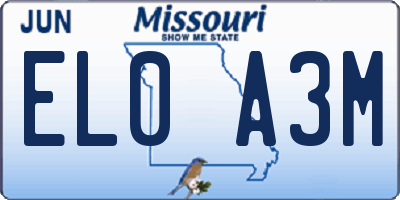 MO license plate EL0A3M
