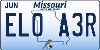 MO license plate EL0A3R
