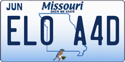 MO license plate EL0A4D