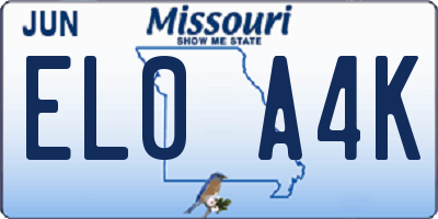 MO license plate EL0A4K