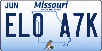 MO license plate EL0A7K