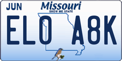 MO license plate EL0A8K