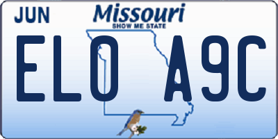 MO license plate EL0A9C