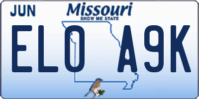MO license plate EL0A9K