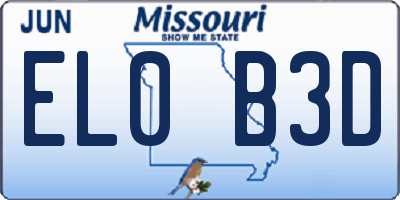 MO license plate EL0B3D