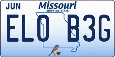 MO license plate EL0B3G