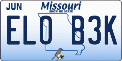 MO license plate EL0B3K