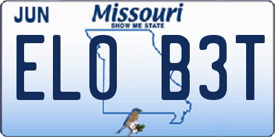 MO license plate EL0B3T