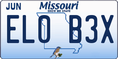 MO license plate EL0B3X