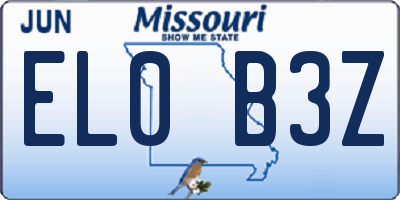 MO license plate EL0B3Z