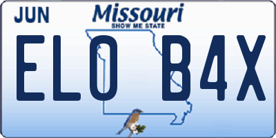 MO license plate EL0B4X