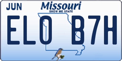 MO license plate EL0B7H
