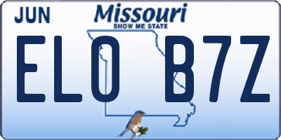 MO license plate EL0B7Z