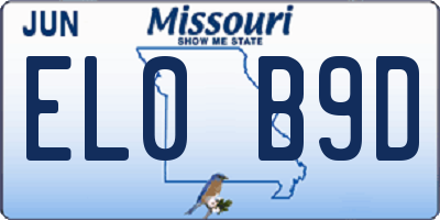 MO license plate EL0B9D