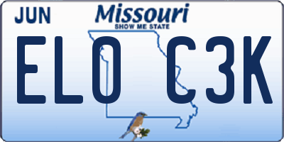 MO license plate EL0C3K