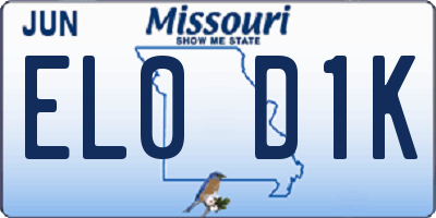 MO license plate EL0D1K