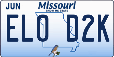 MO license plate EL0D2K