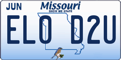 MO license plate EL0D2U