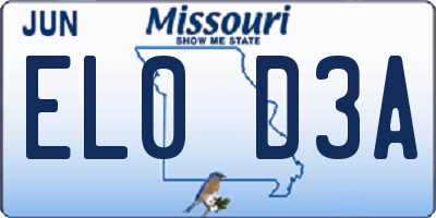 MO license plate EL0D3A