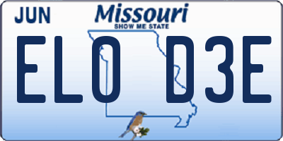 MO license plate EL0D3E