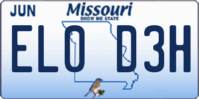 MO license plate EL0D3H