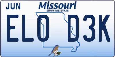 MO license plate EL0D3K