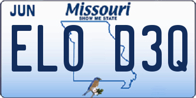 MO license plate EL0D3Q