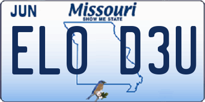 MO license plate EL0D3U