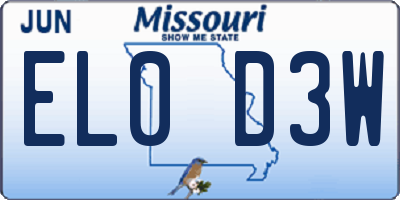 MO license plate EL0D3W