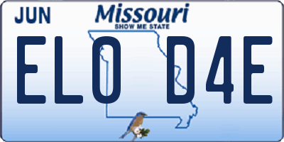MO license plate EL0D4E