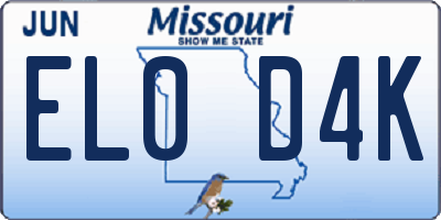 MO license plate EL0D4K