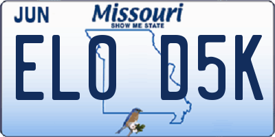 MO license plate EL0D5K