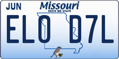 MO license plate EL0D7L