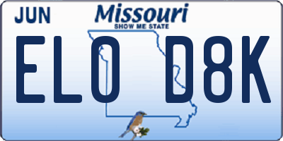 MO license plate EL0D8K