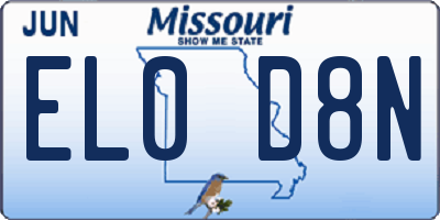 MO license plate EL0D8N
