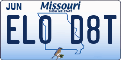 MO license plate EL0D8T